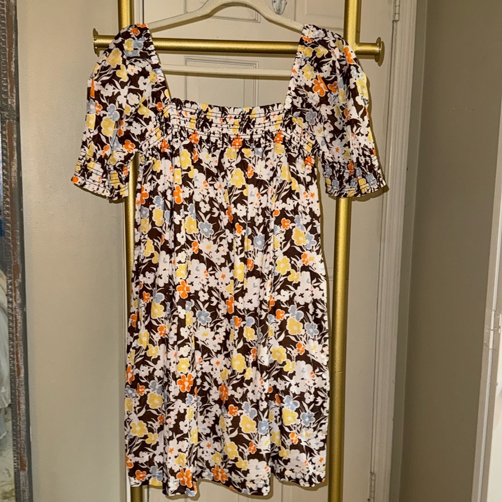 Tory Burch Floral Mini Dress - Brown, Orange, White